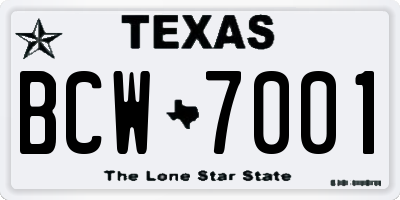 TX license plate BCW7001