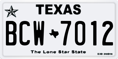 TX license plate BCW7012