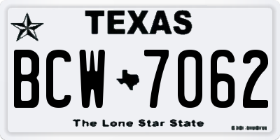 TX license plate BCW7062