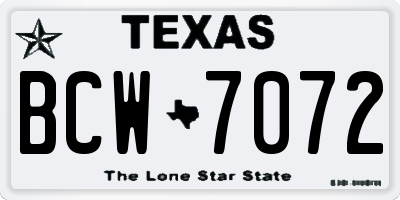 TX license plate BCW7072