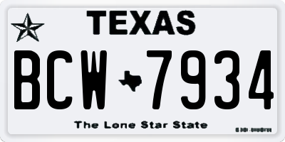 TX license plate BCW7934