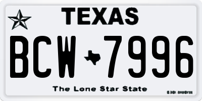 TX license plate BCW7996