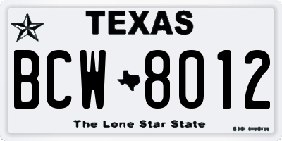 TX license plate BCW8012