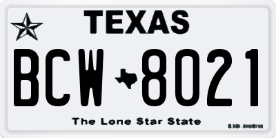 TX license plate BCW8021