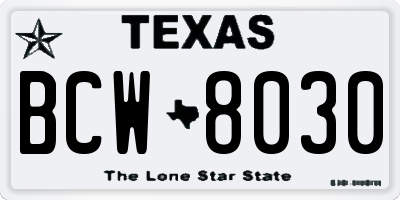 TX license plate BCW8030