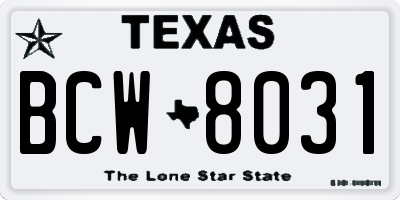 TX license plate BCW8031