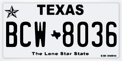 TX license plate BCW8036