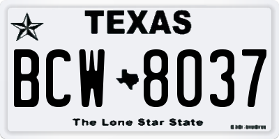 TX license plate BCW8037