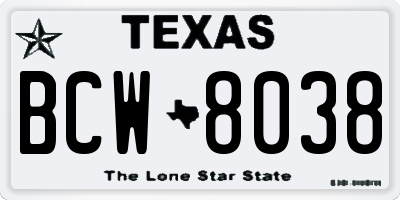 TX license plate BCW8038