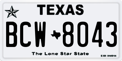 TX license plate BCW8043