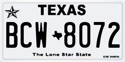 TX license plate BCW8072