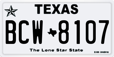 TX license plate BCW8107