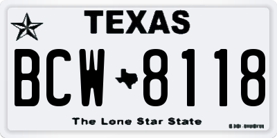 TX license plate BCW8118