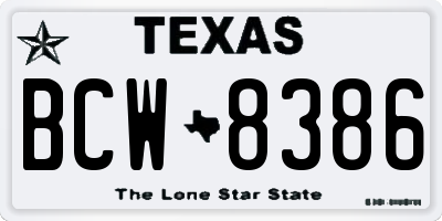 TX license plate BCW8386