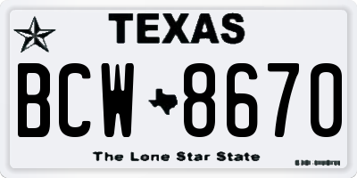 TX license plate BCW8670