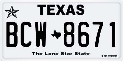 TX license plate BCW8671