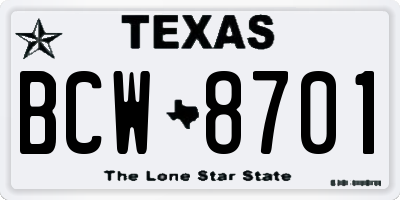 TX license plate BCW8701