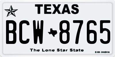 TX license plate BCW8765