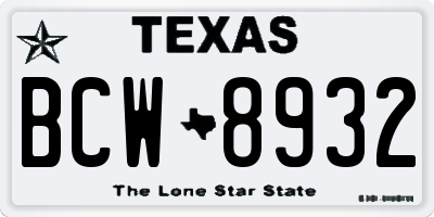 TX license plate BCW8932