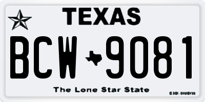 TX license plate BCW9081