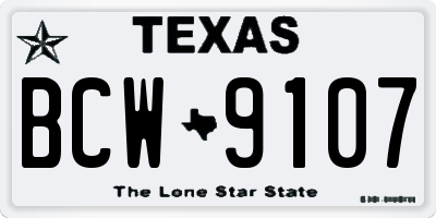 TX license plate BCW9107