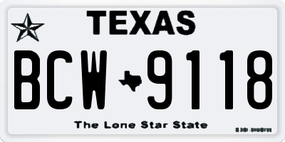 TX license plate BCW9118