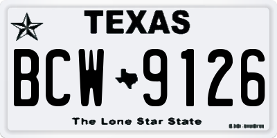 TX license plate BCW9126