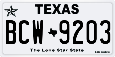 TX license plate BCW9203
