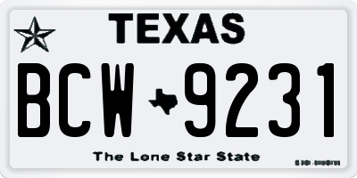 TX license plate BCW9231