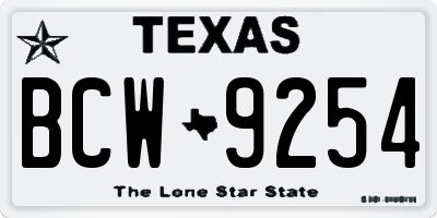 TX license plate BCW9254