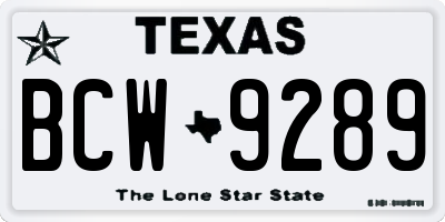 TX license plate BCW9289