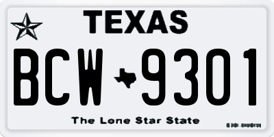 TX license plate BCW9301
