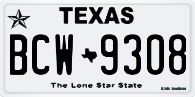 TX license plate BCW9308