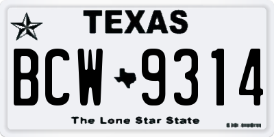 TX license plate BCW9314