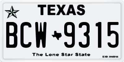 TX license plate BCW9315