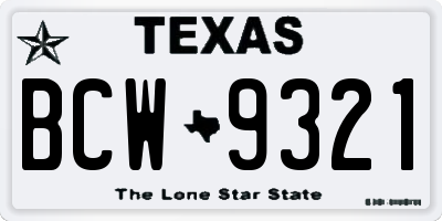 TX license plate BCW9321