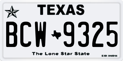TX license plate BCW9325