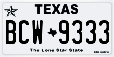 TX license plate BCW9333