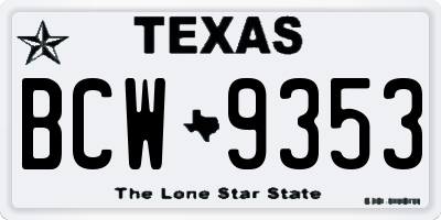 TX license plate BCW9353