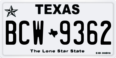 TX license plate BCW9362