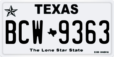 TX license plate BCW9363