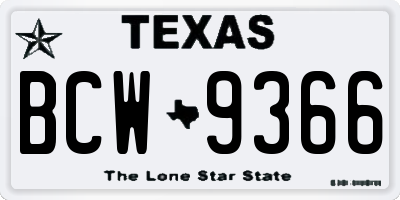 TX license plate BCW9366