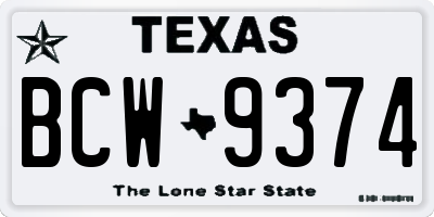 TX license plate BCW9374