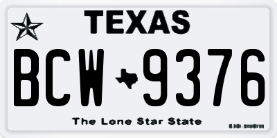 TX license plate BCW9376