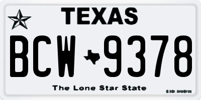 TX license plate BCW9378