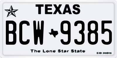 TX license plate BCW9385