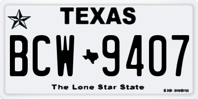 TX license plate BCW9407