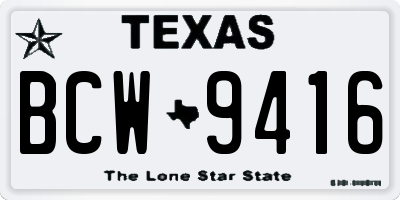 TX license plate BCW9416