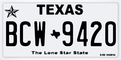 TX license plate BCW9420