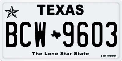 TX license plate BCW9603
